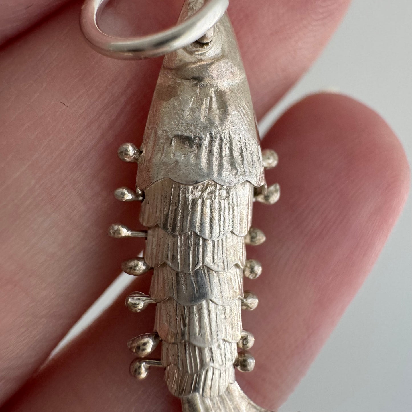 V I N T A G E // lucky catch / sterling silver articulated pair of wiggle fish pendants