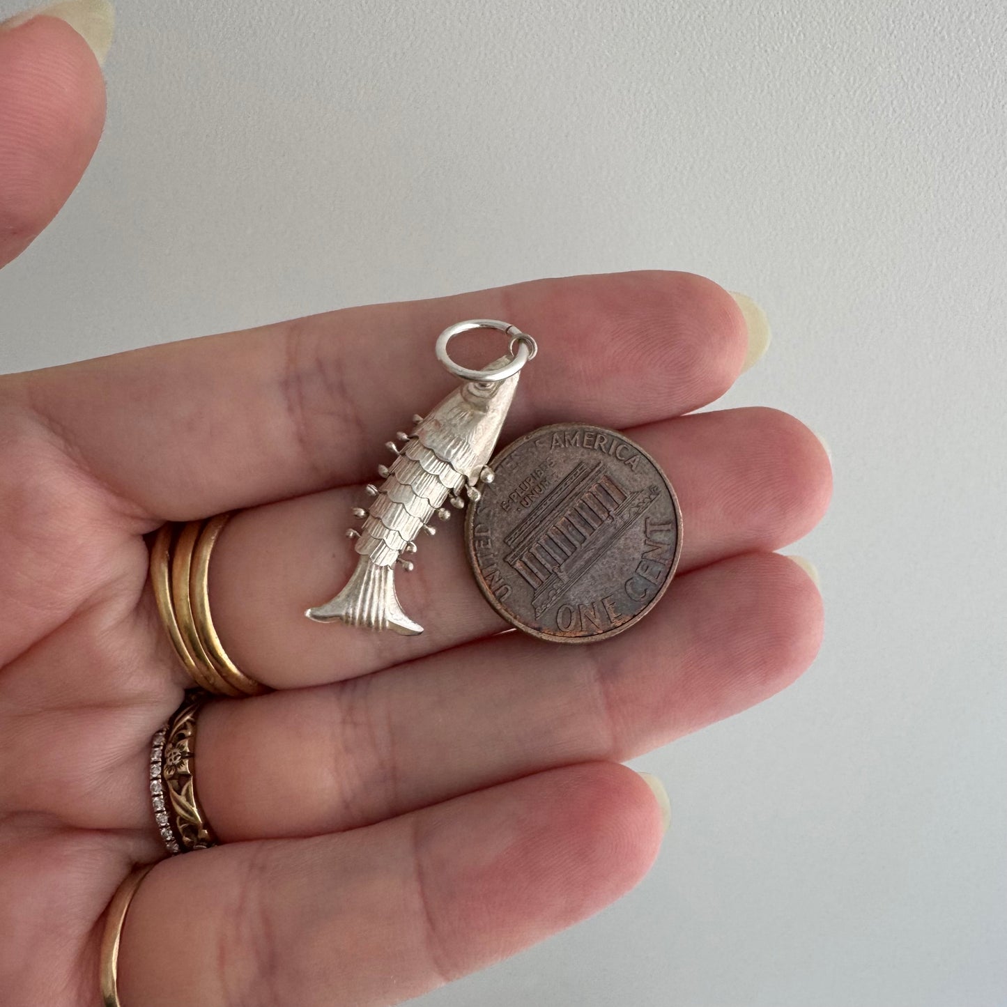 V I N T A G E // lucky catch / sterling silver articulated pair of wiggle fish pendants