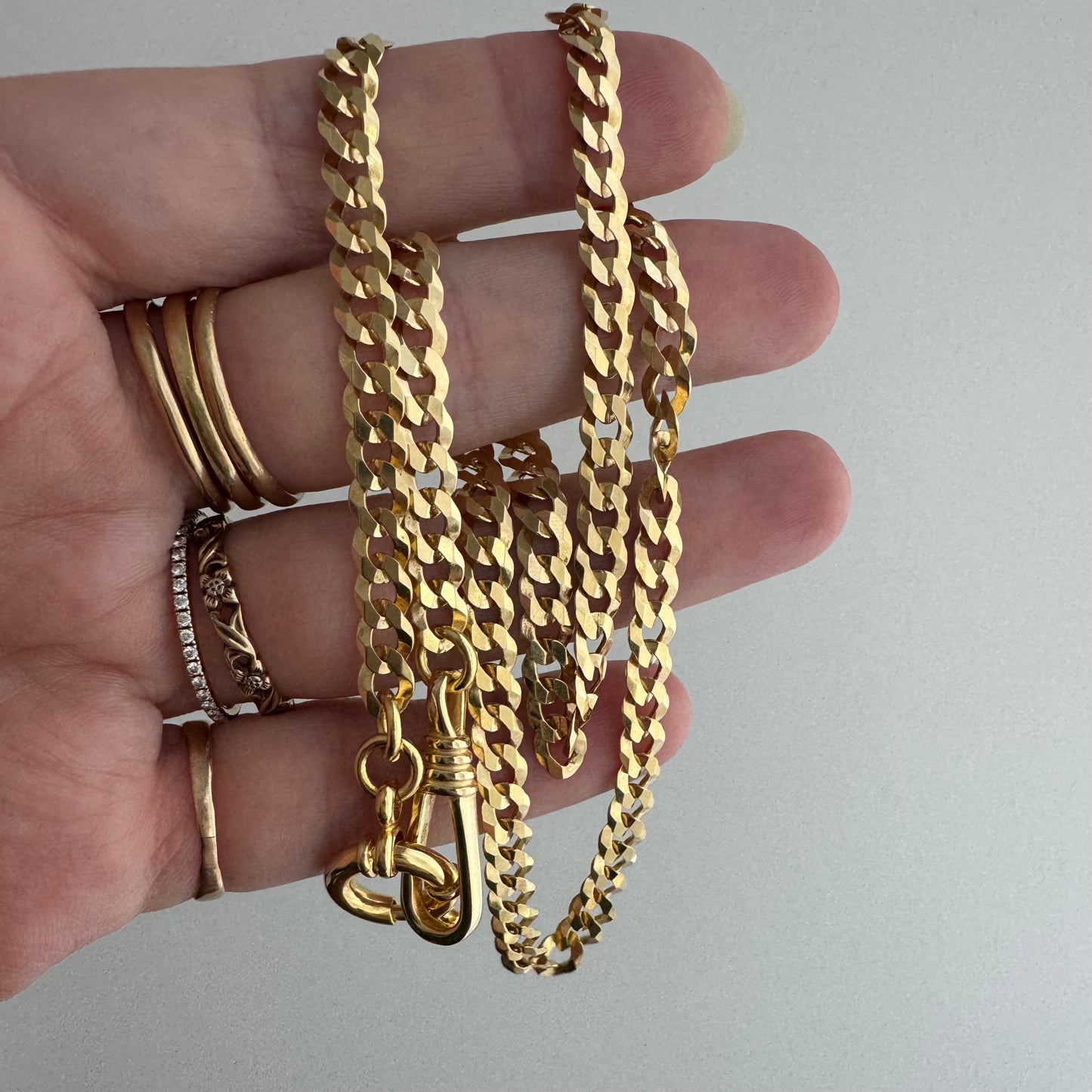 reimagined V I N T A G E // modern day watch chain / re-worked gold over sterling silver faceted flat curb chain / 19", 11.5g
