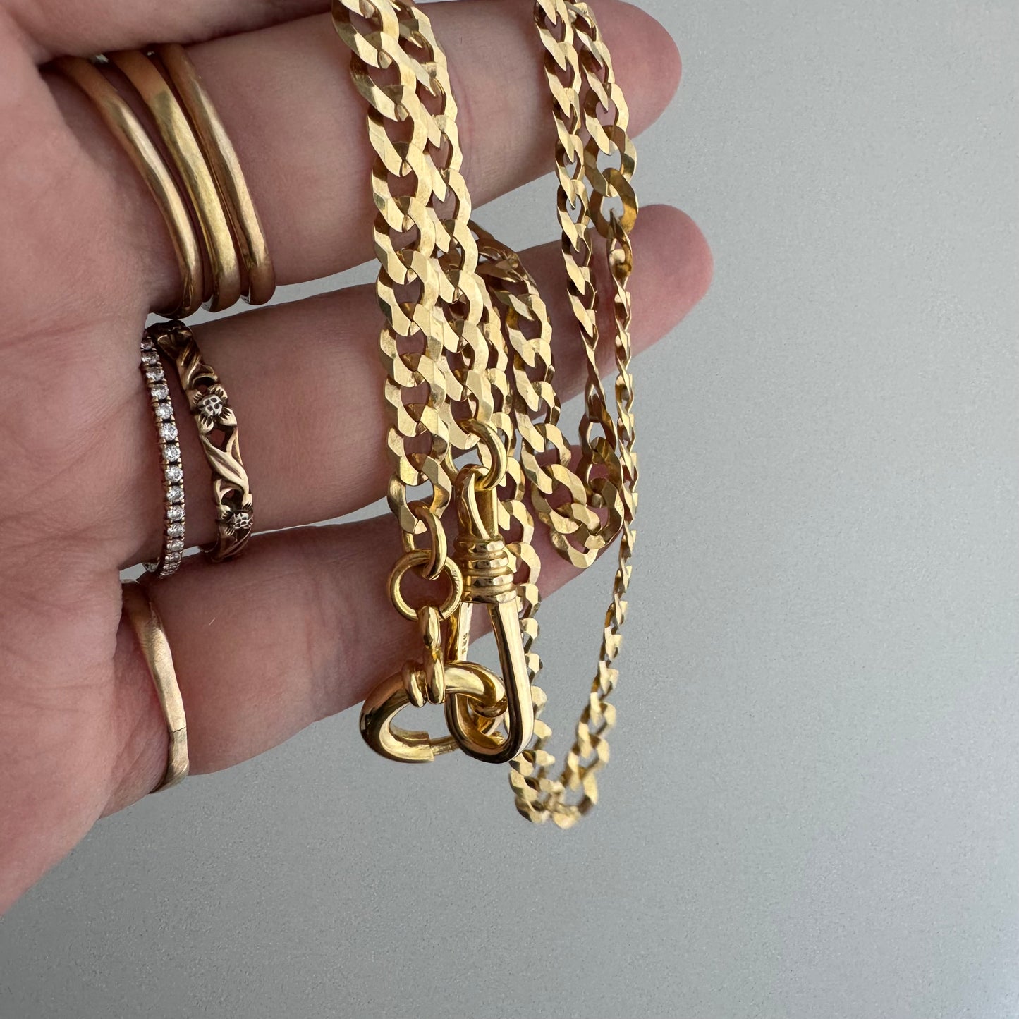 reimagined V I N T A G E // modern day watch chain / re-worked gold over sterling silver faceted flat curb chain / 19", 11.5g