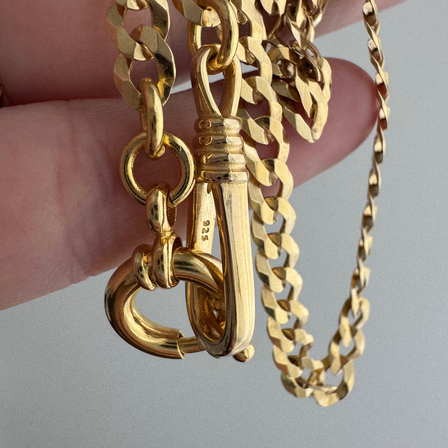 reimagined V I N T A G E // modern day watch chain / re-worked gold over sterling silver faceted flat curb chain / 19", 11.5g