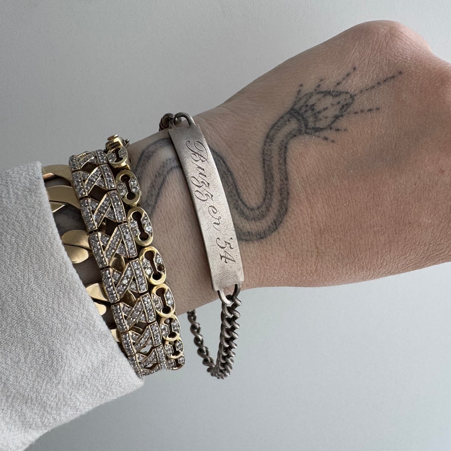 V I N T A G E // Buzzer '54 // sterling silver ID bracelet with sister clasp / 7.25", 11.2g