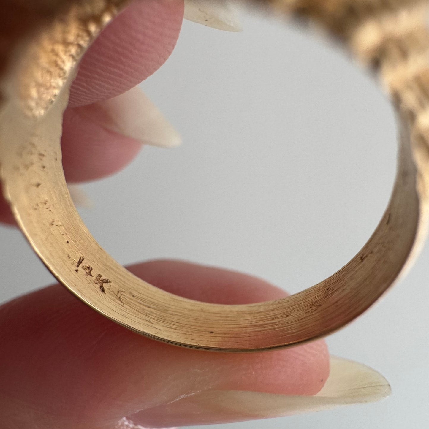 V I N T A G E // sage owl / 14k and grey chrysoberyl cat's eye owl dome ring / size 5.5