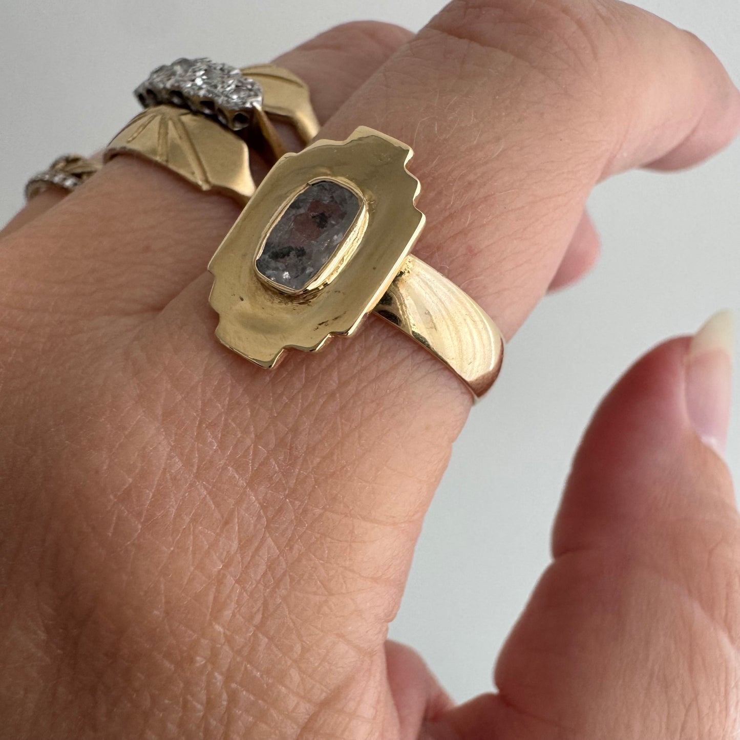 H A N D M A D E / upside down rose cut from The Rajah Press / 14k shield ring with a rose cut diamond / size ~7.5