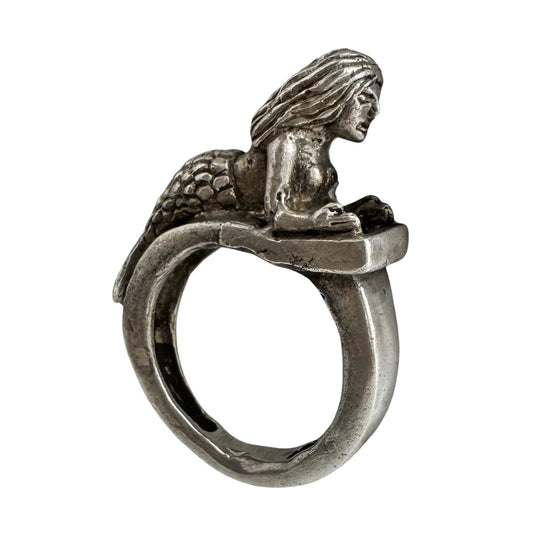 P R E - L O V E D // sea goddess / sterling silver mermaid yoga statement ring / size 7