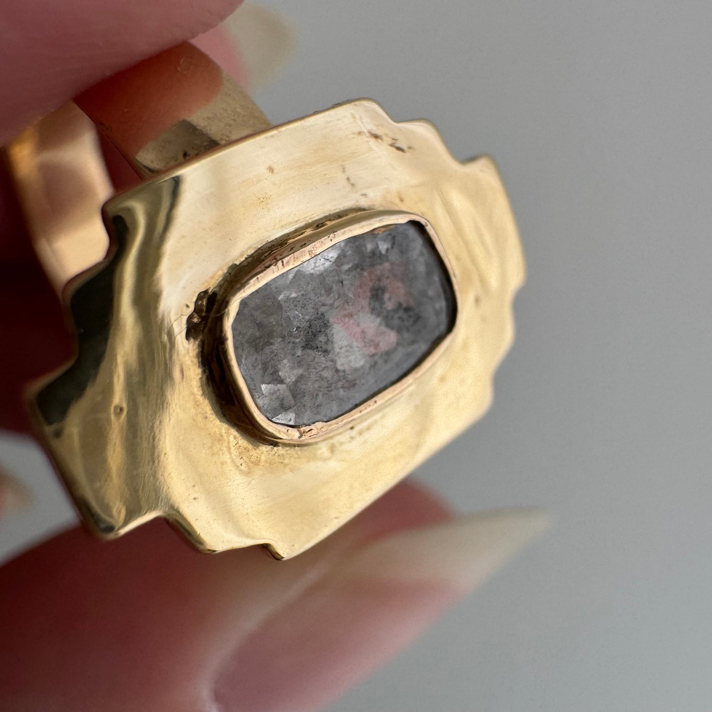 H A N D M A D E / upside down rose cut from The Rajah Press / 14k shield ring with a rose cut diamond / size ~7.5