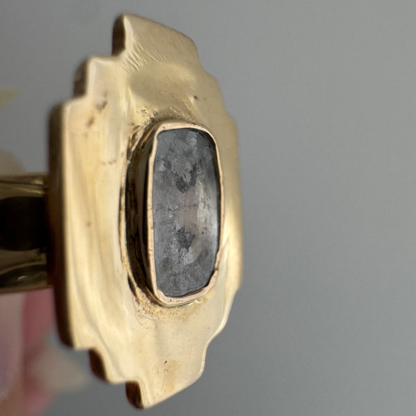 H A N D M A D E / upside down rose cut from The Rajah Press / 14k shield ring with a rose cut diamond / size ~7.5