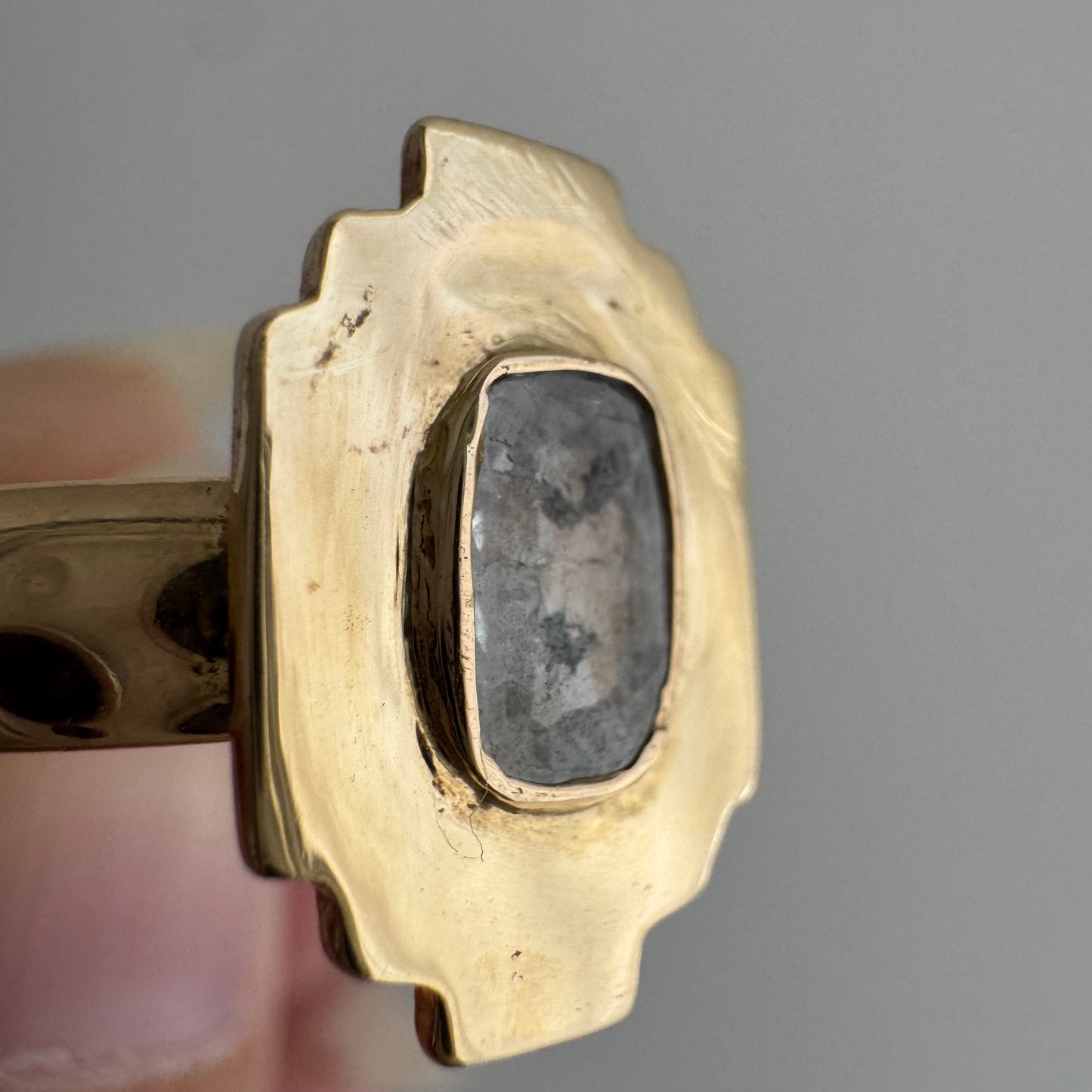 H A N D M A D E / upside down rose cut from The Rajah Press / 14k shield ring with a rose cut diamond / size ~7.5