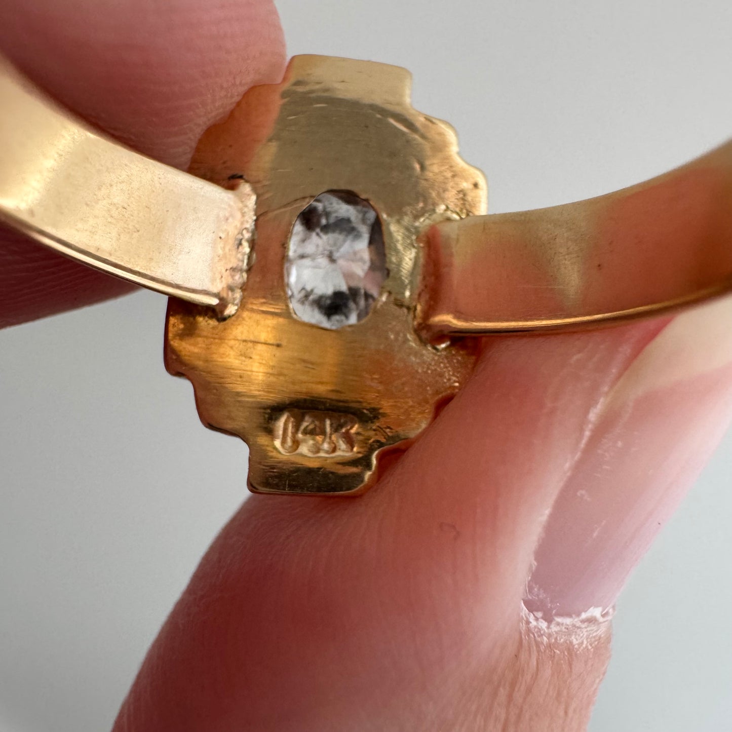 H A N D M A D E / upside down rose cut from The Rajah Press / 14k shield ring with a rose cut diamond / size ~7.5