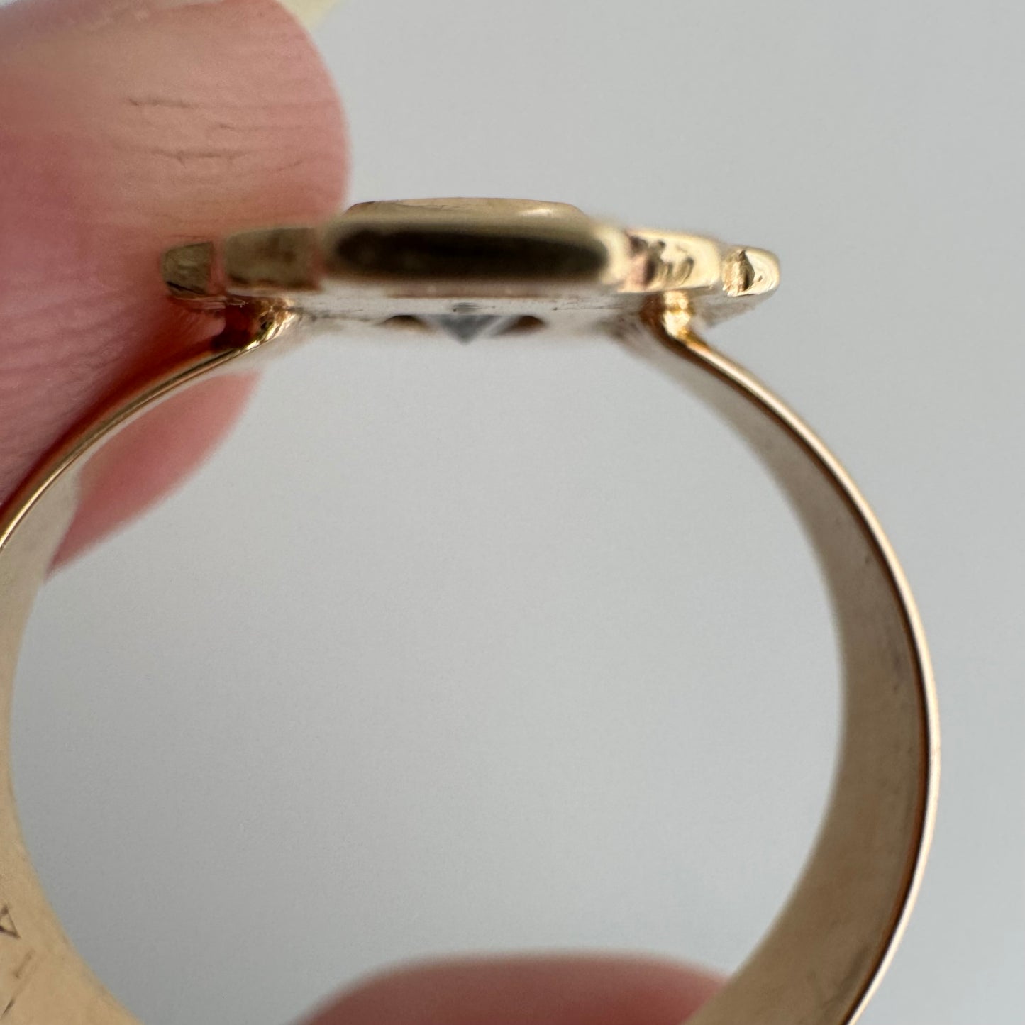 H A N D M A D E / upside down rose cut from The Rajah Press / 14k shield ring with a rose cut diamond / size ~7.5