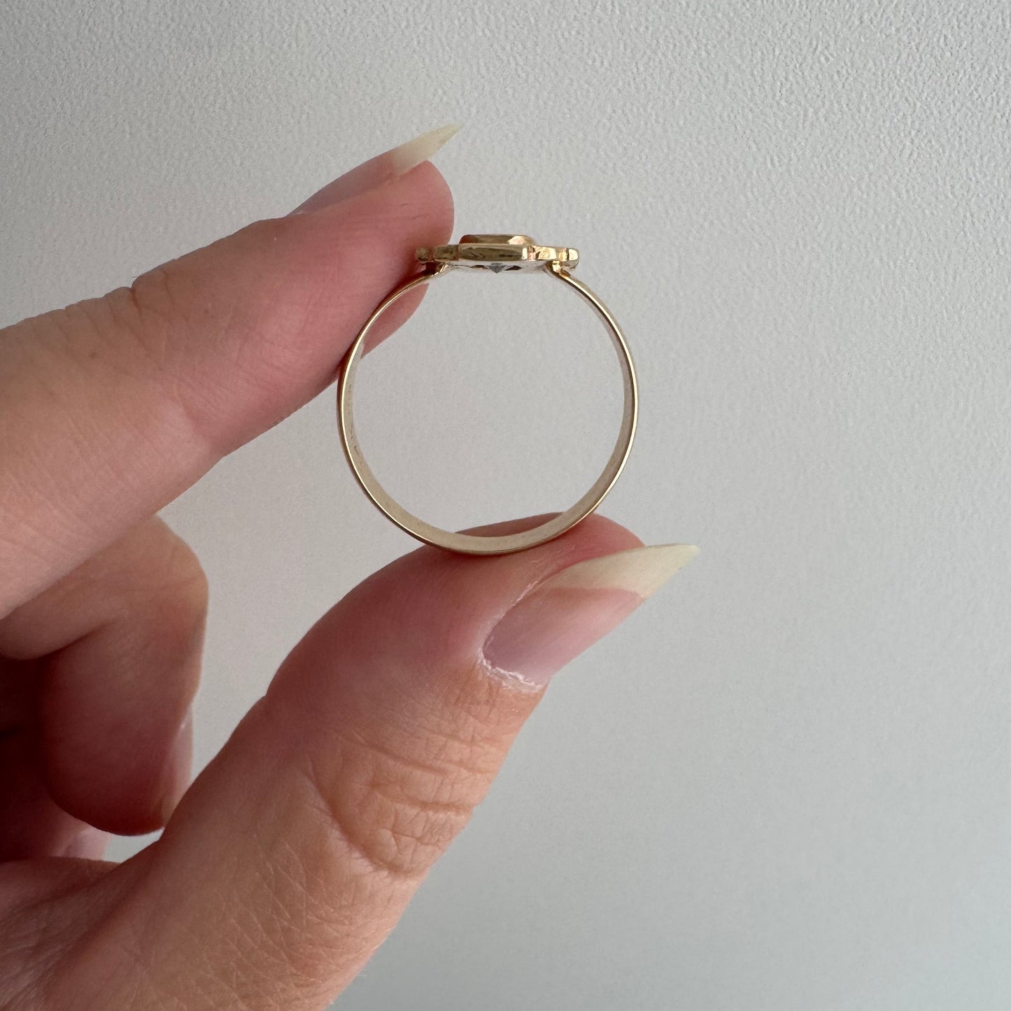 H A N D M A D E / upside down rose cut from The Rajah Press / 14k shield ring with a rose cut diamond / size ~7.5