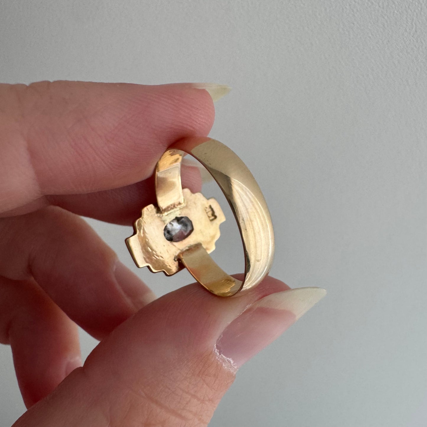 H A N D M A D E / upside down rose cut from The Rajah Press / 14k shield ring with a rose cut diamond / size ~7.5