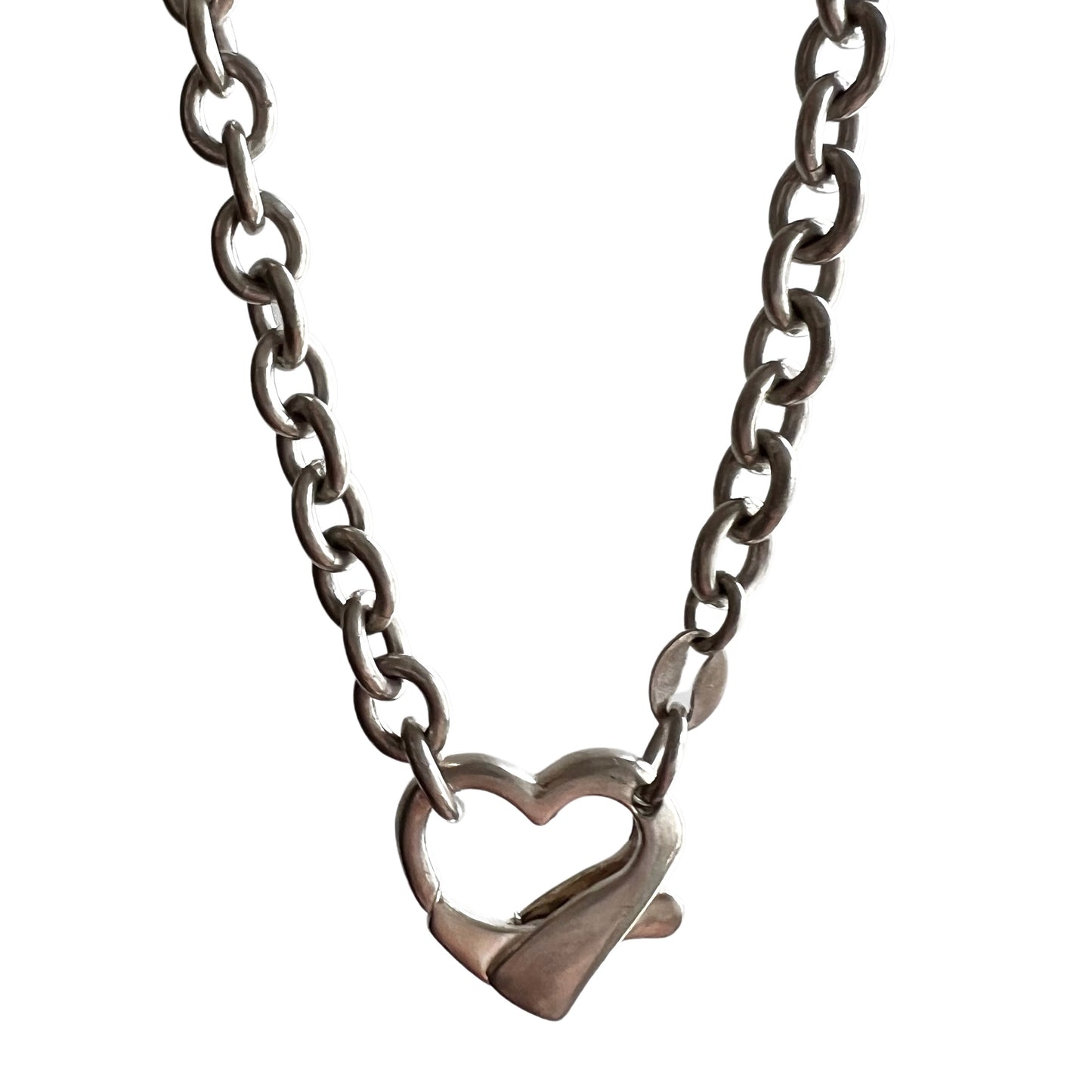 V I N T A G E // sealed with a heart / sterling silver chunky cable chain with a heart clasp pendant holder / 18.25"