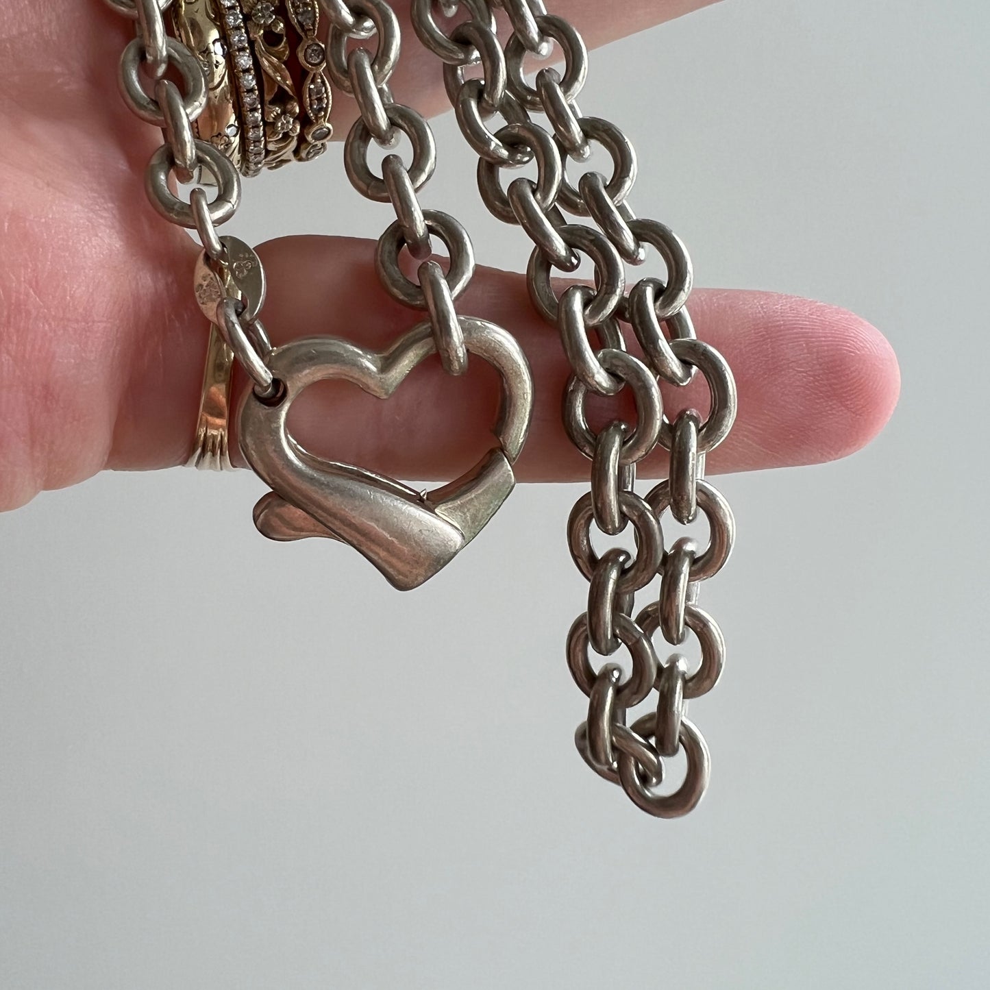 V I N T A G E // sealed with a heart / sterling silver chunky cable chain with a heart clasp pendant holder / 18.25"