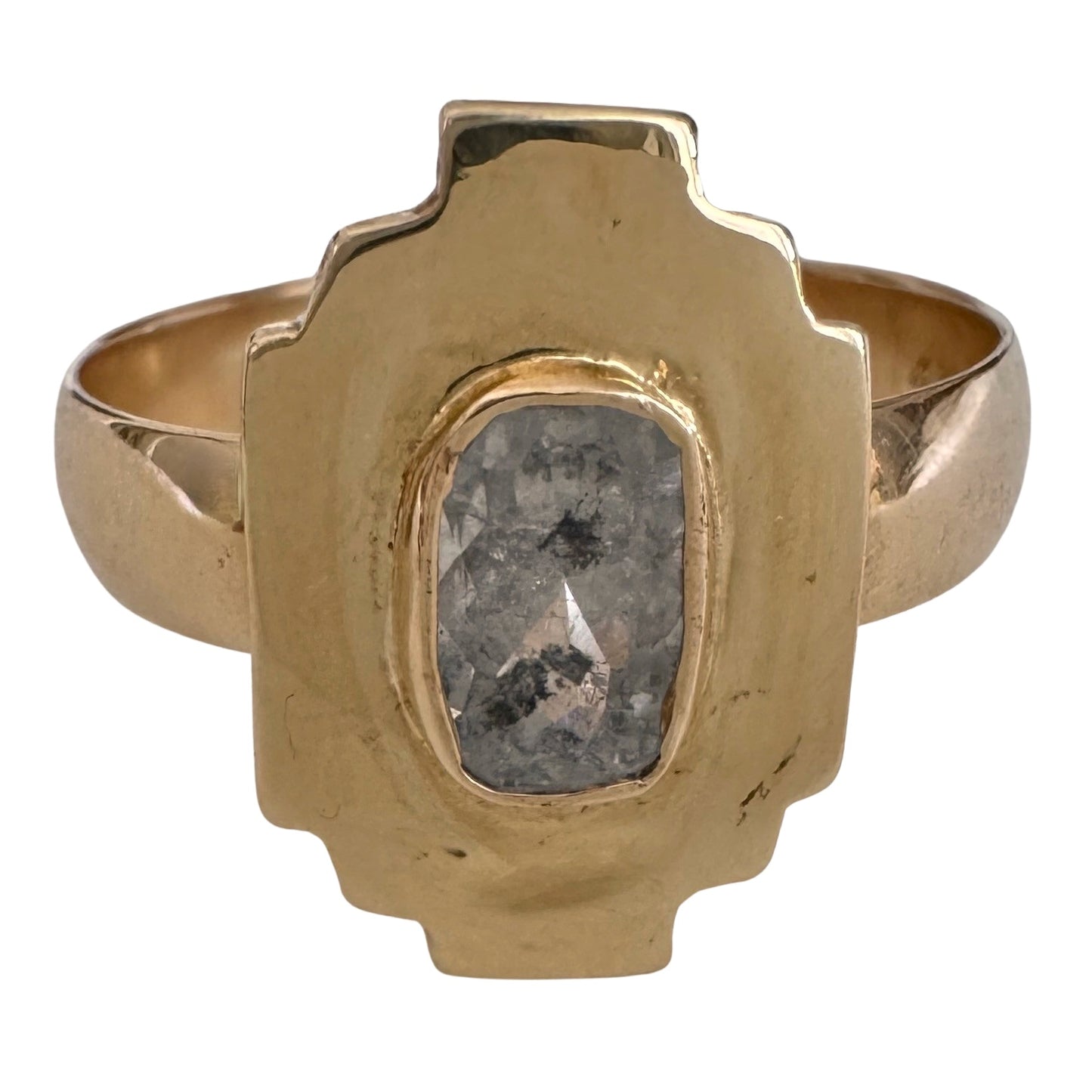 H A N D M A D E / upside down rose cut from The Rajah Press / 14k shield ring with a rose cut diamond / size ~7.5