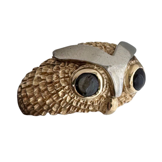 V I N T A G E // sage owl / 14k and grey chrysoberyl cat's eye owl dome ring / size 5.5