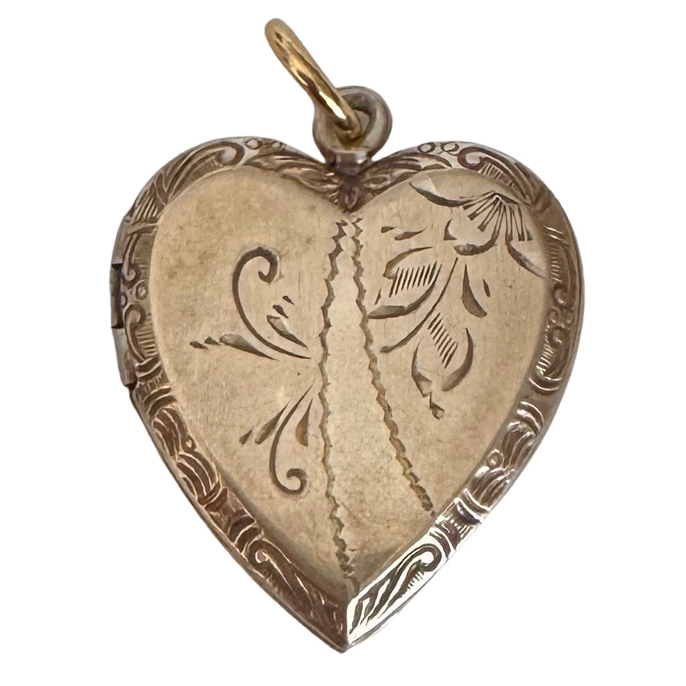 V I N T A G E // retro vine / 1940s fading gold over sterling silver heart locket / a pendant