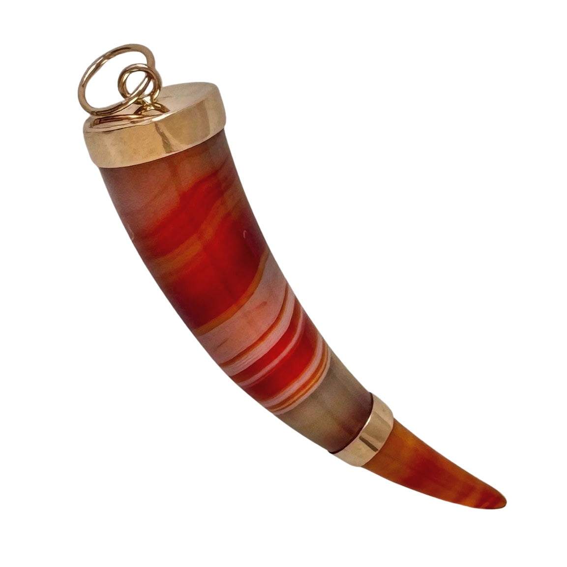 reimagined A N T I Q U E // like a horn / 14k and orange red banded agate / a brooch conversion pendant