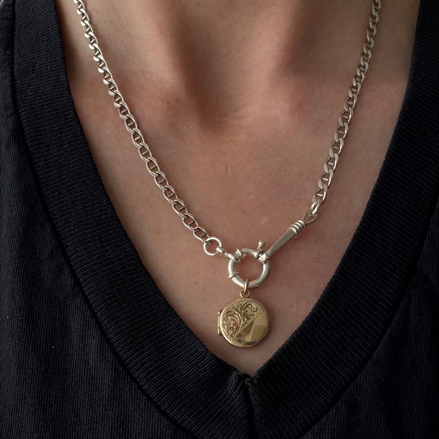 reimagined V I N T A G E // modern day watch chain / re-worked sterling flat mariner anchor link chain / 18.25", 13.4g