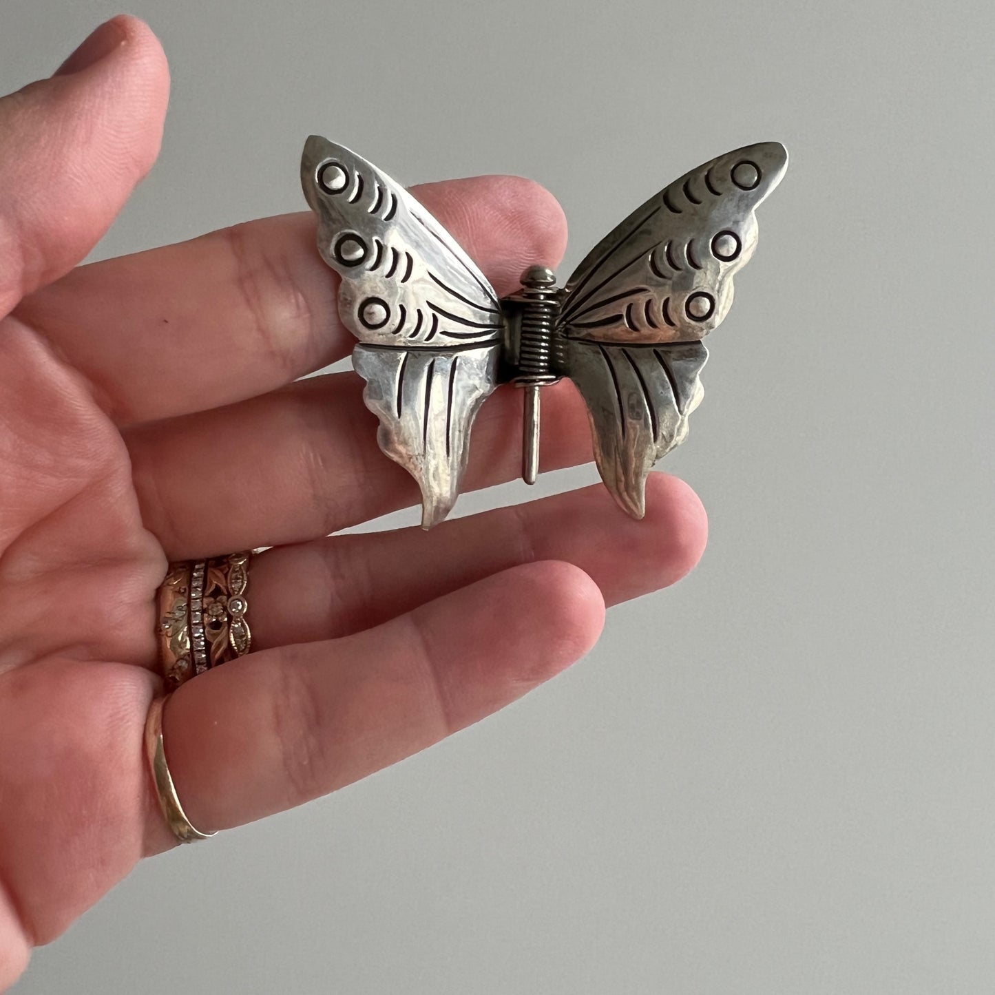 V I N T A G E // hold on tight / sterling silver butterfly clip / a spring brooch