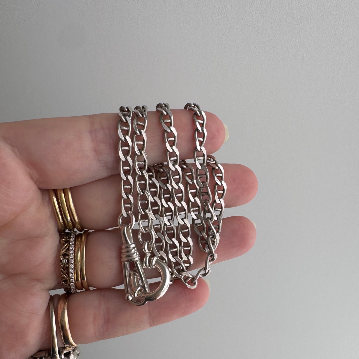 reimagined V I N T A G E // modern day watch chain / re-worked sterling flat mariner anchor link chain / 18.25", 13.4g