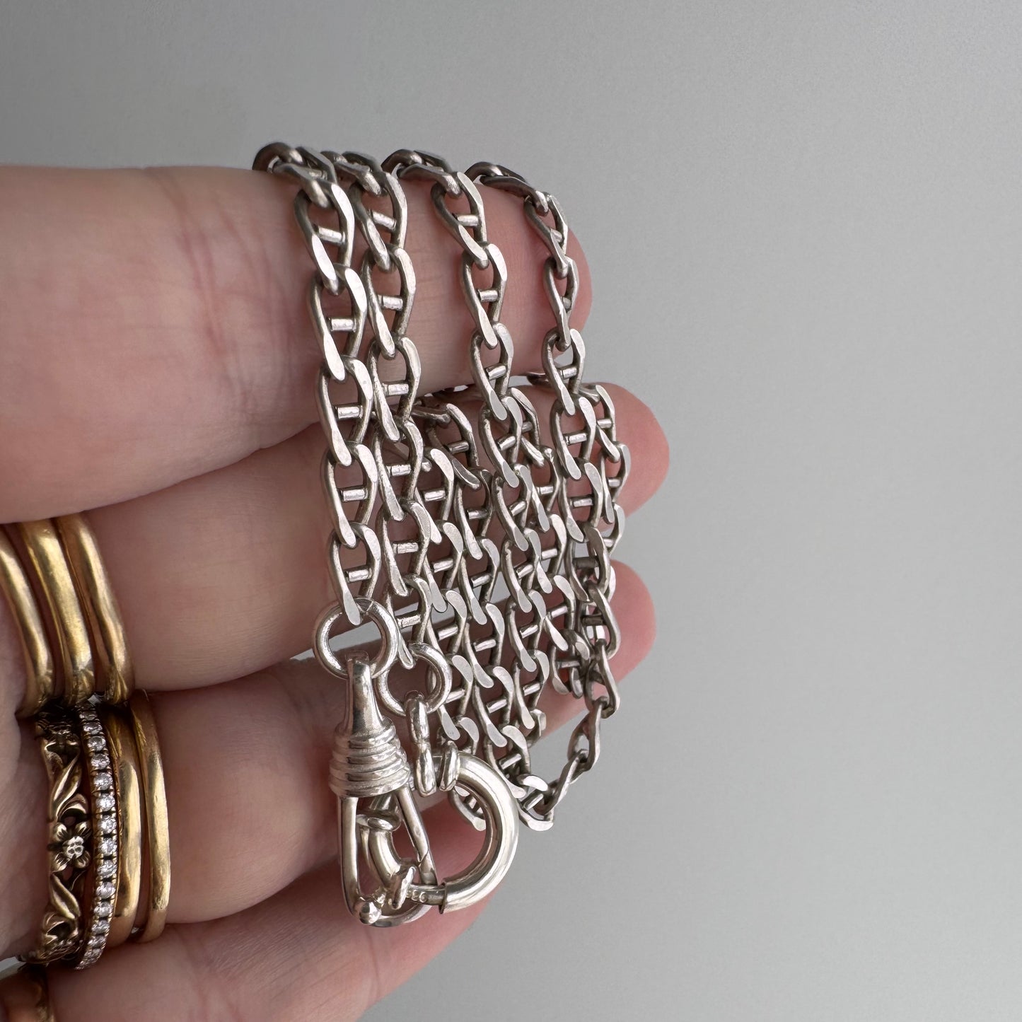 reimagined V I N T A G E // modern day watch chain / re-worked sterling flat mariner anchor link chain / 18.25", 13.4g