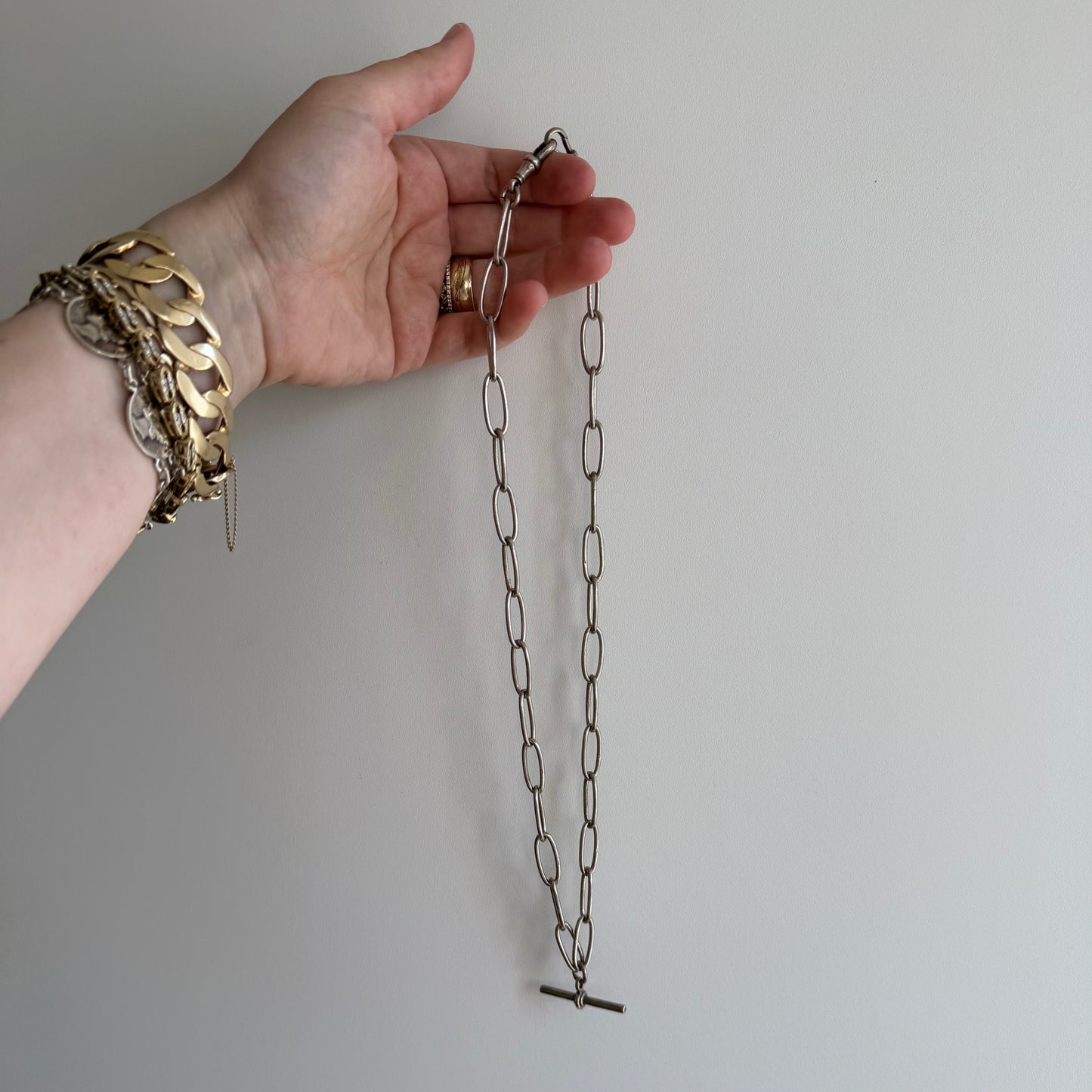 V I N T A G E // paperclip watch chain / sterling silver necklace length double dog clip watch chain / 22.75", 38g