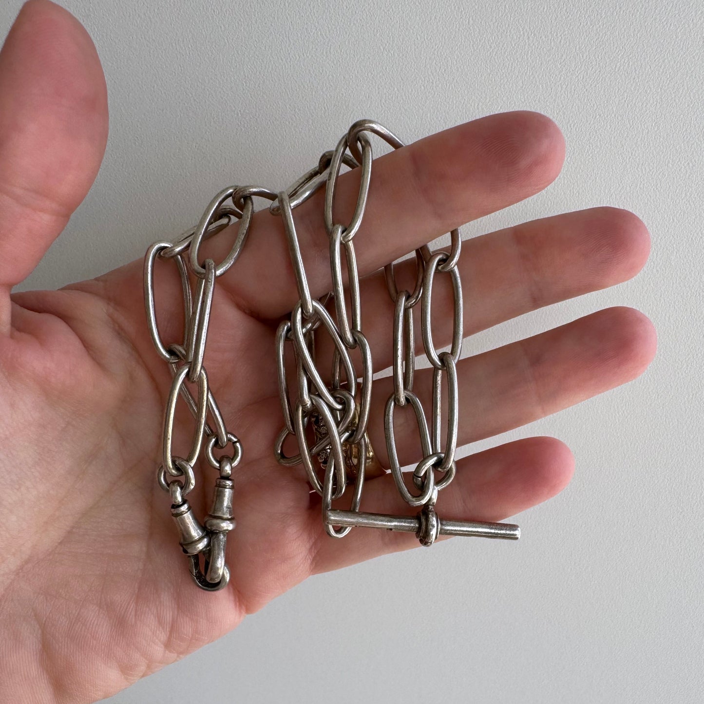 V I N T A G E // paperclip watch chain / sterling silver necklace length double dog clip watch chain / 22.75", 38g