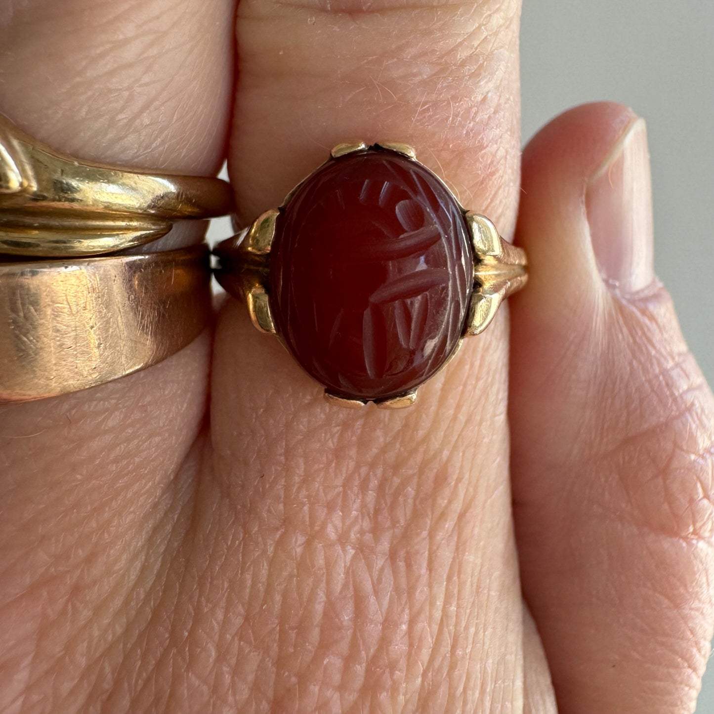 V I N T A G E // best beetle / 10k and carnelian retro scarab ring / size 6.5