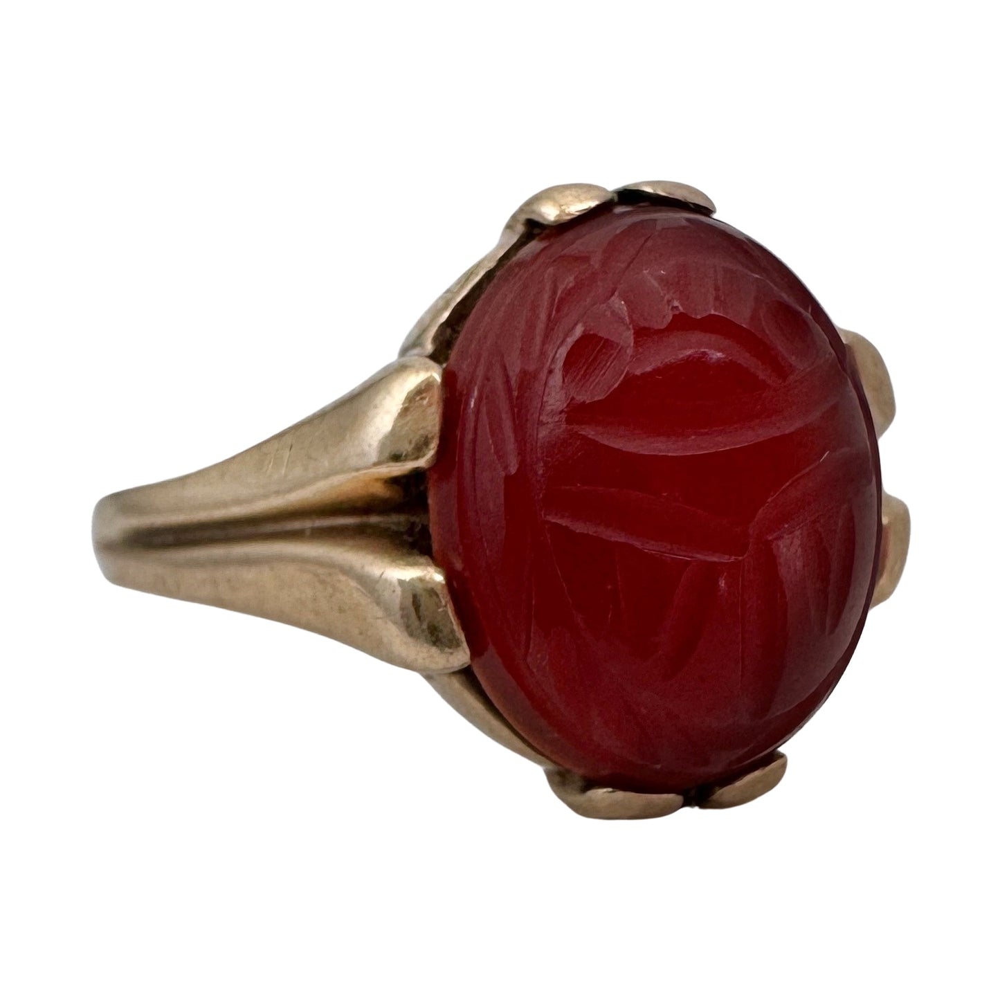 V I N T A G E // best beetle / 10k and carnelian retro scarab ring / size 6.5