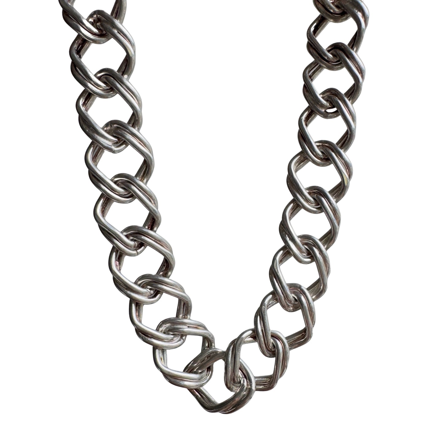 V I N T A G E // the start of something wonderful / sterling silver diamond spared double curb chain wide necklace / 17.25", 49.6g