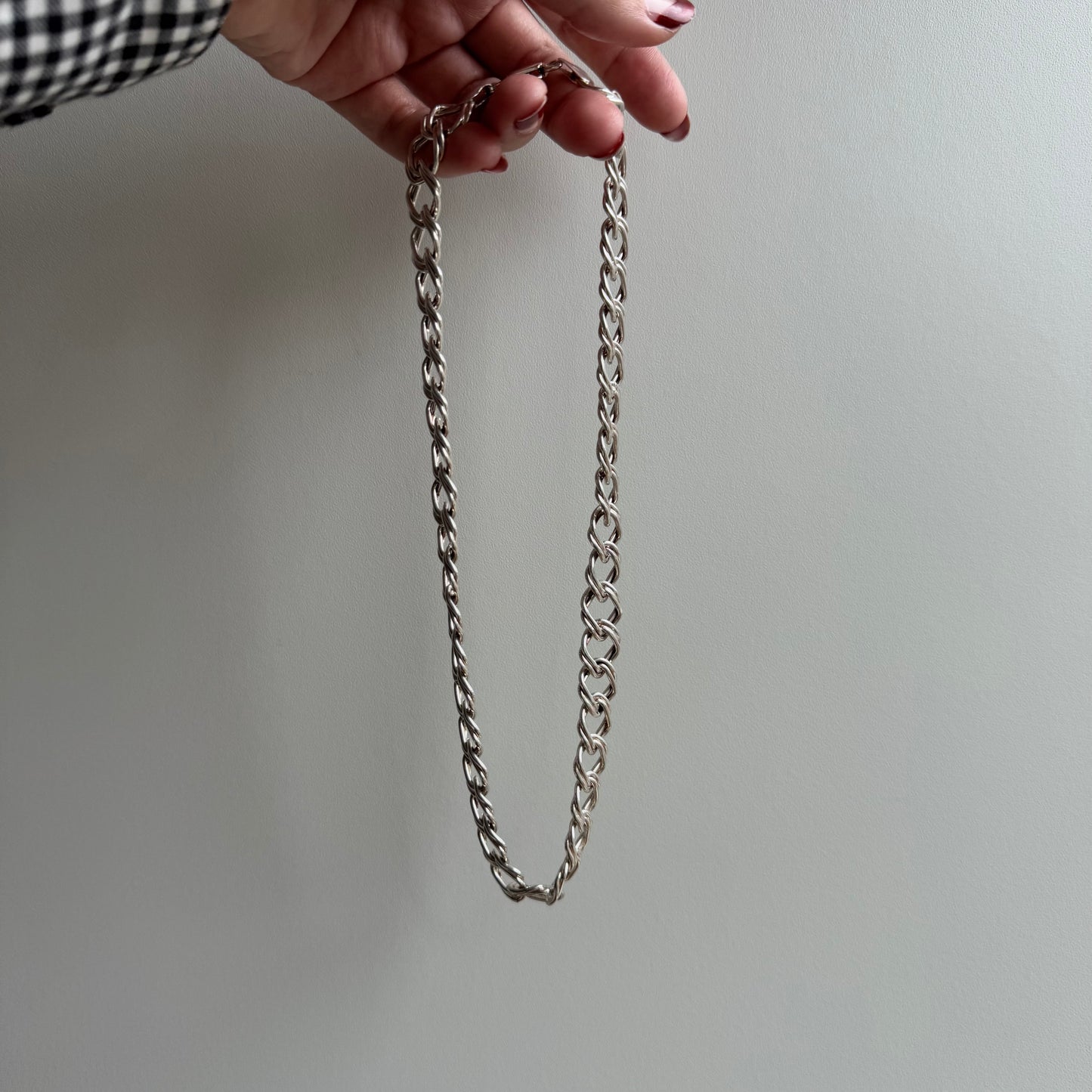 V I N T A G E // the start of something wonderful / sterling silver diamond spared double curb chain wide necklace / 17.25", 49.6g