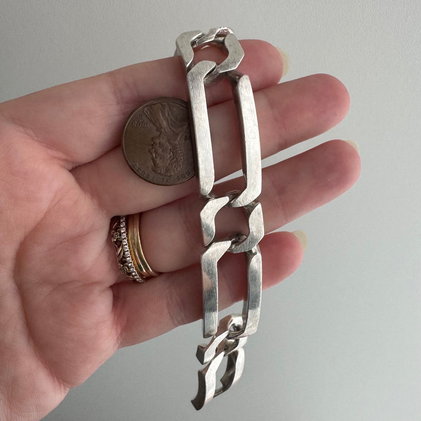 V I N T A G E // 800 silver fancy chunky figaro bracelet / ~7.5", 48.5g!!