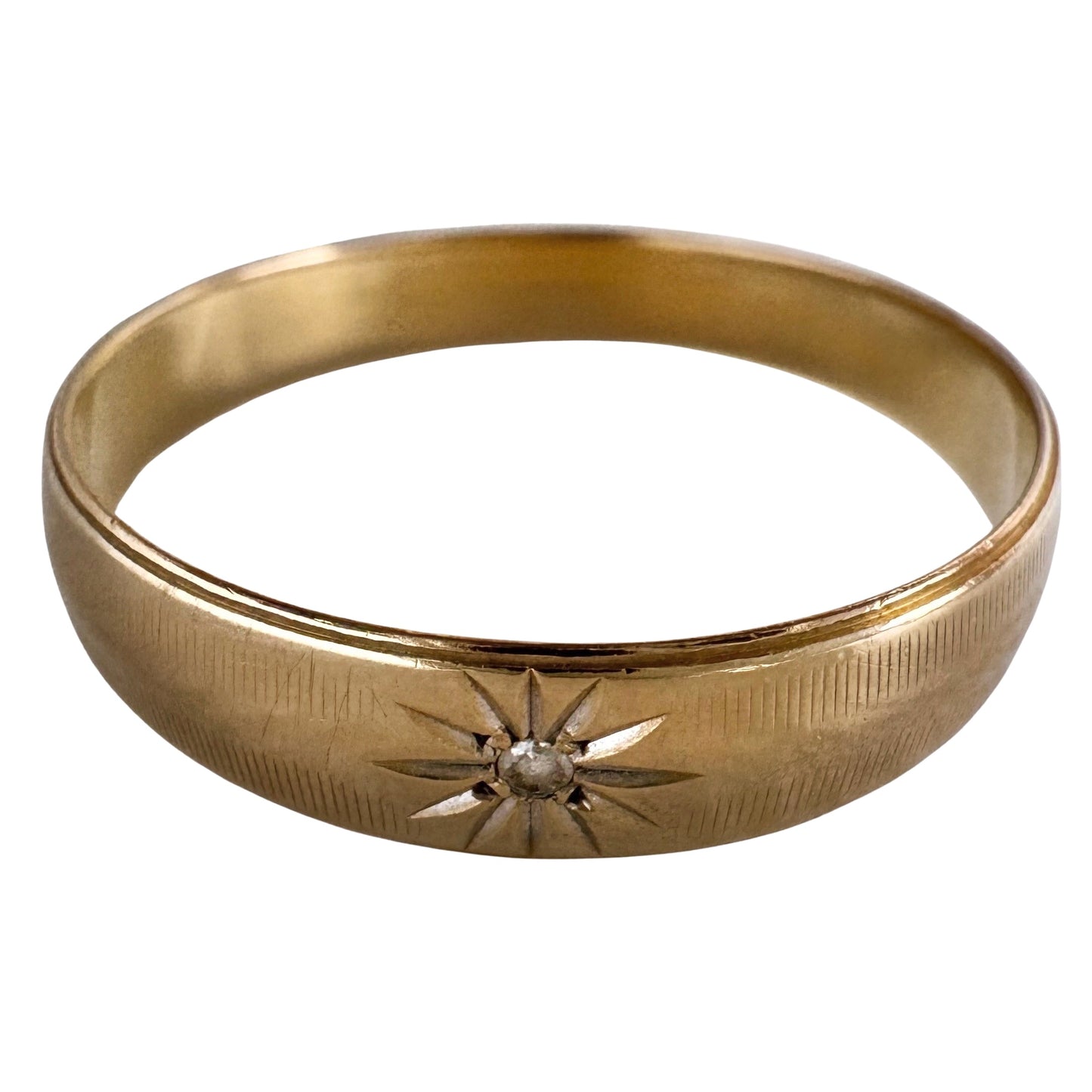 V I N T A G E // star light / 14k and diamond mid century starburst-set diamond tapered band / size 10.75+