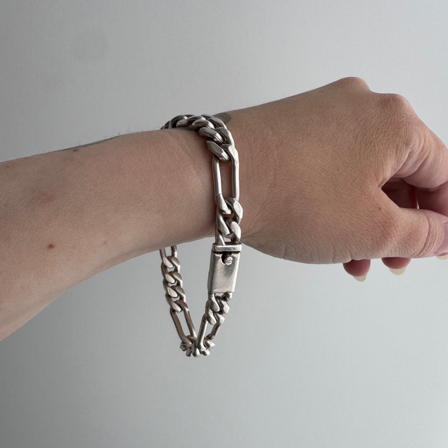 V I N T A G E // sterling silver chunky Mexico figaro bracelet / 8.25", 32.4g