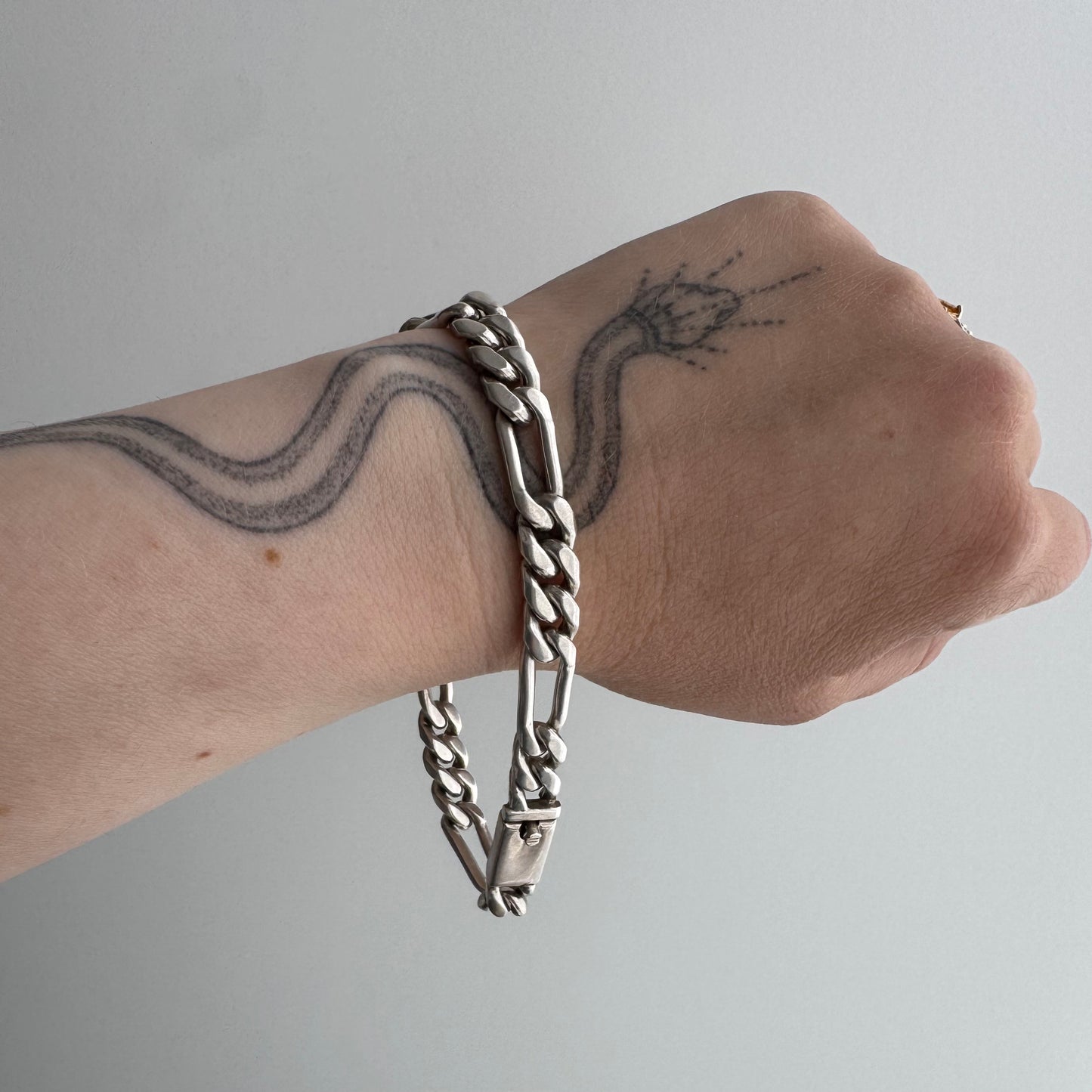 V I N T A G E // sterling silver chunky Mexico figaro bracelet / 8.25", 32.4g