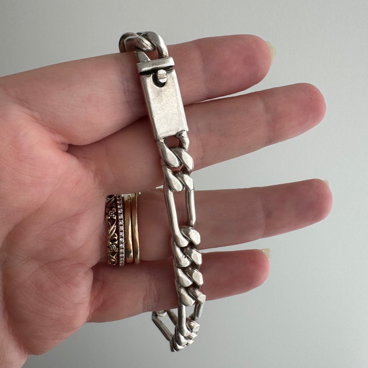 V I N T A G E // sterling silver chunky Mexico figaro bracelet / 8.25", 32.4g