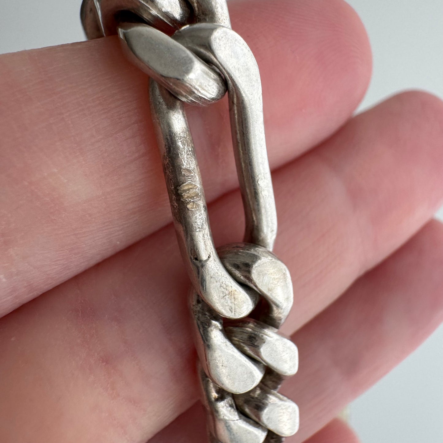 V I N T A G E // sterling silver chunky Mexico figaro bracelet / 8.25", 32.4g