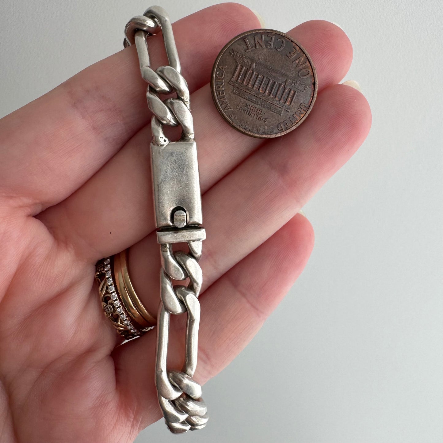 V I N T A G E // sterling silver chunky Mexico figaro bracelet / 8.25", 32.4g