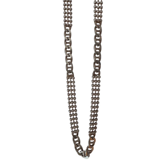 V I N T A G E // flat stations / sterling silver triple ball bead and anchor flat station chain necklace / 18", 14.2g