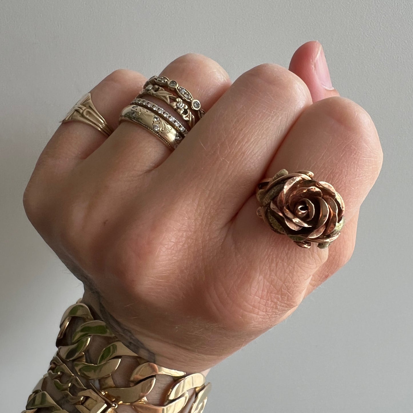 V I N T A G E // particular petals / 14k tri color rose flower ring / size 6