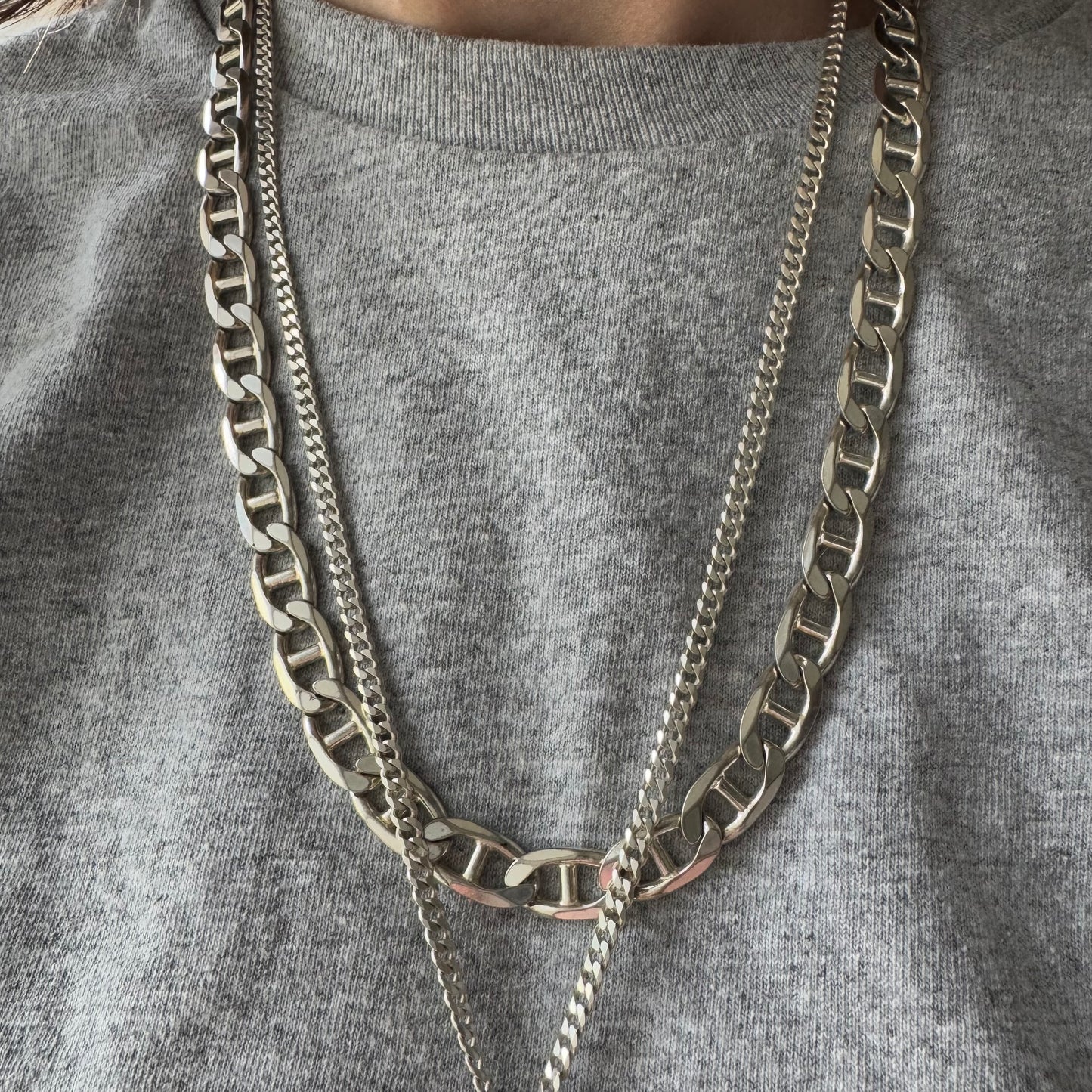 P R E - L O V E D // chunky anchor / sterling silver wide flat anchor link chain necklace / 23.75", 73.8g