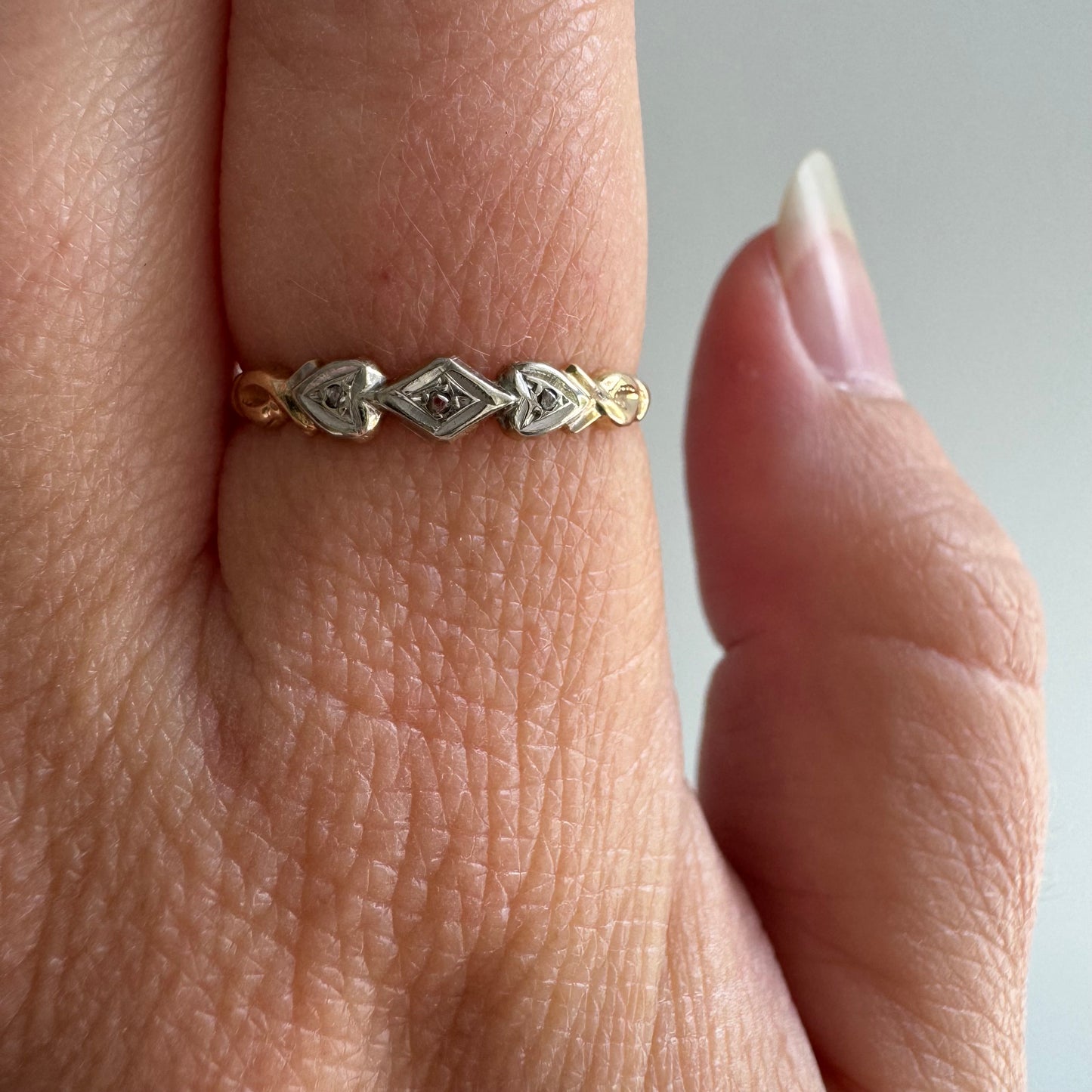 V I N T A G E // blooming hearts / 10k and rose cut diamond art nouveau band / size 6.75