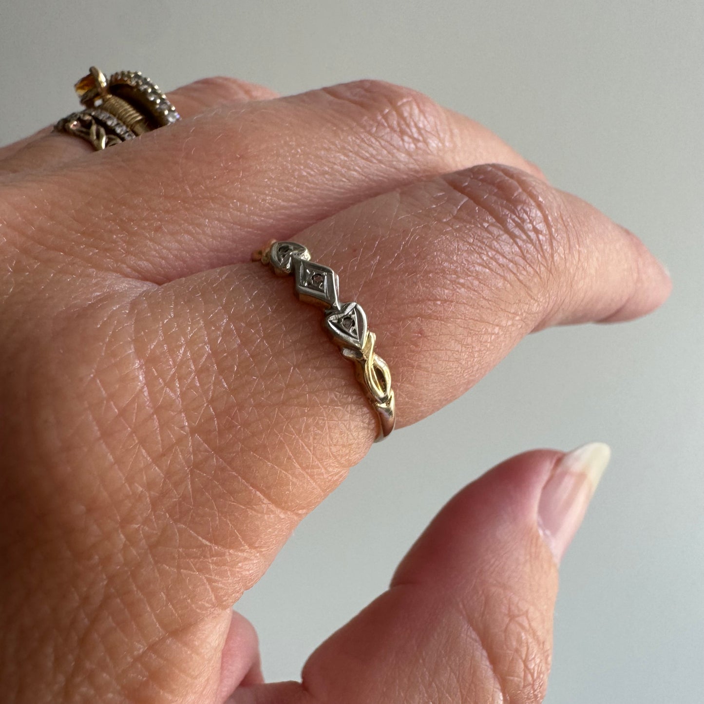 V I N T A G E // blooming hearts / 10k and rose cut diamond art nouveau band / size 6.75