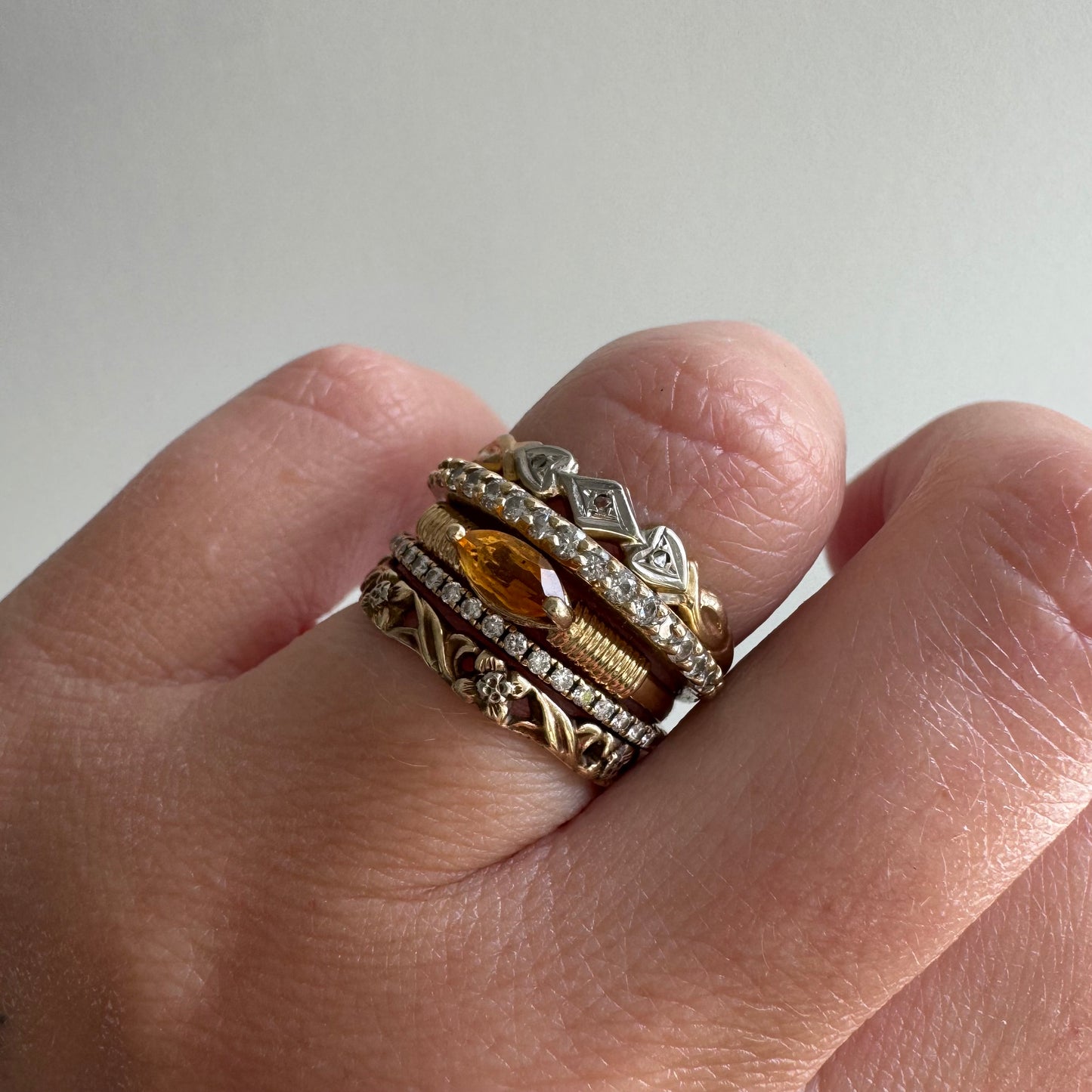 V I N T A G E // blooming hearts / 10k and rose cut diamond art nouveau band / size 6.75