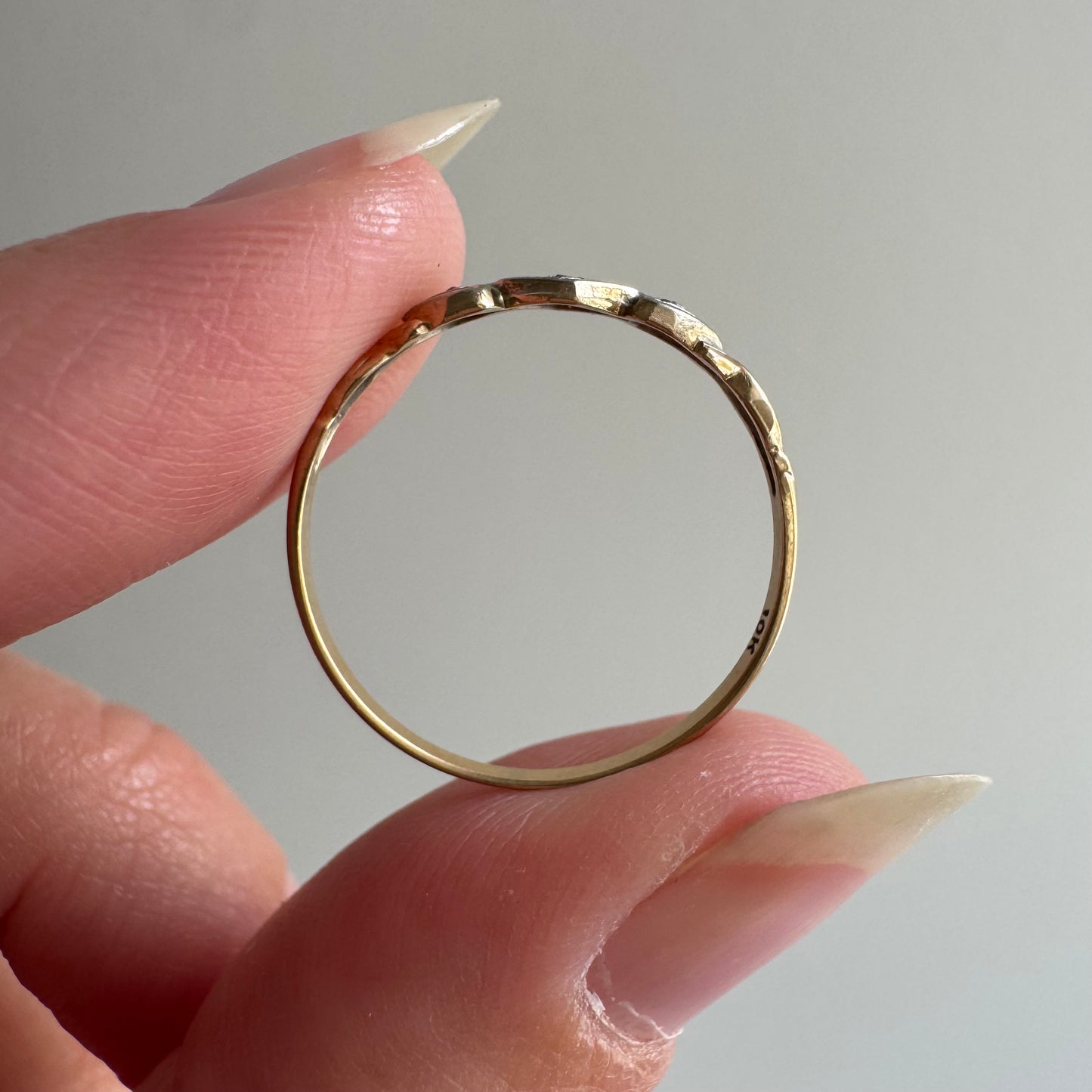 V I N T A G E // blooming hearts / 10k and rose cut diamond art nouveau band / size 6.75