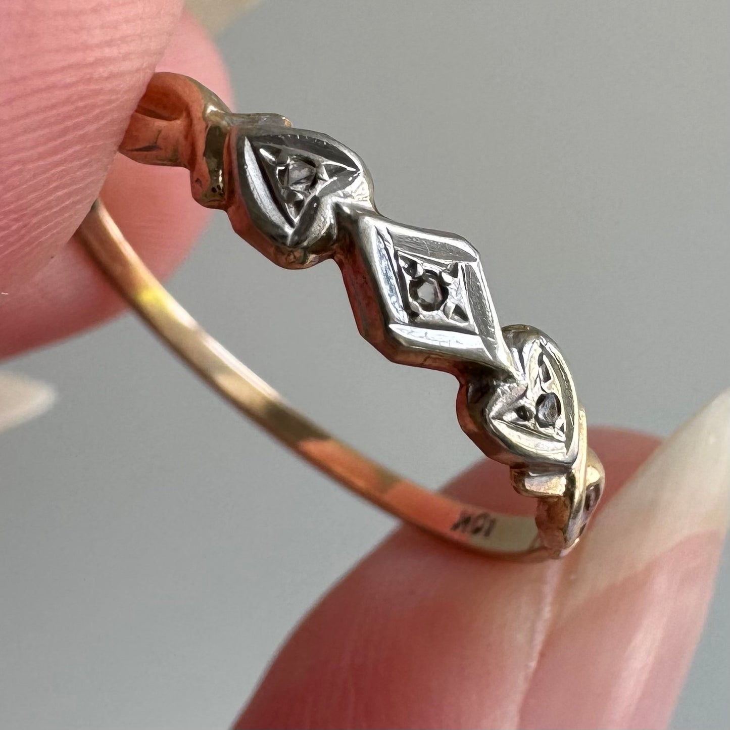 V I N T A G E // blooming hearts / 10k and rose cut diamond art nouveau band / size 6.75