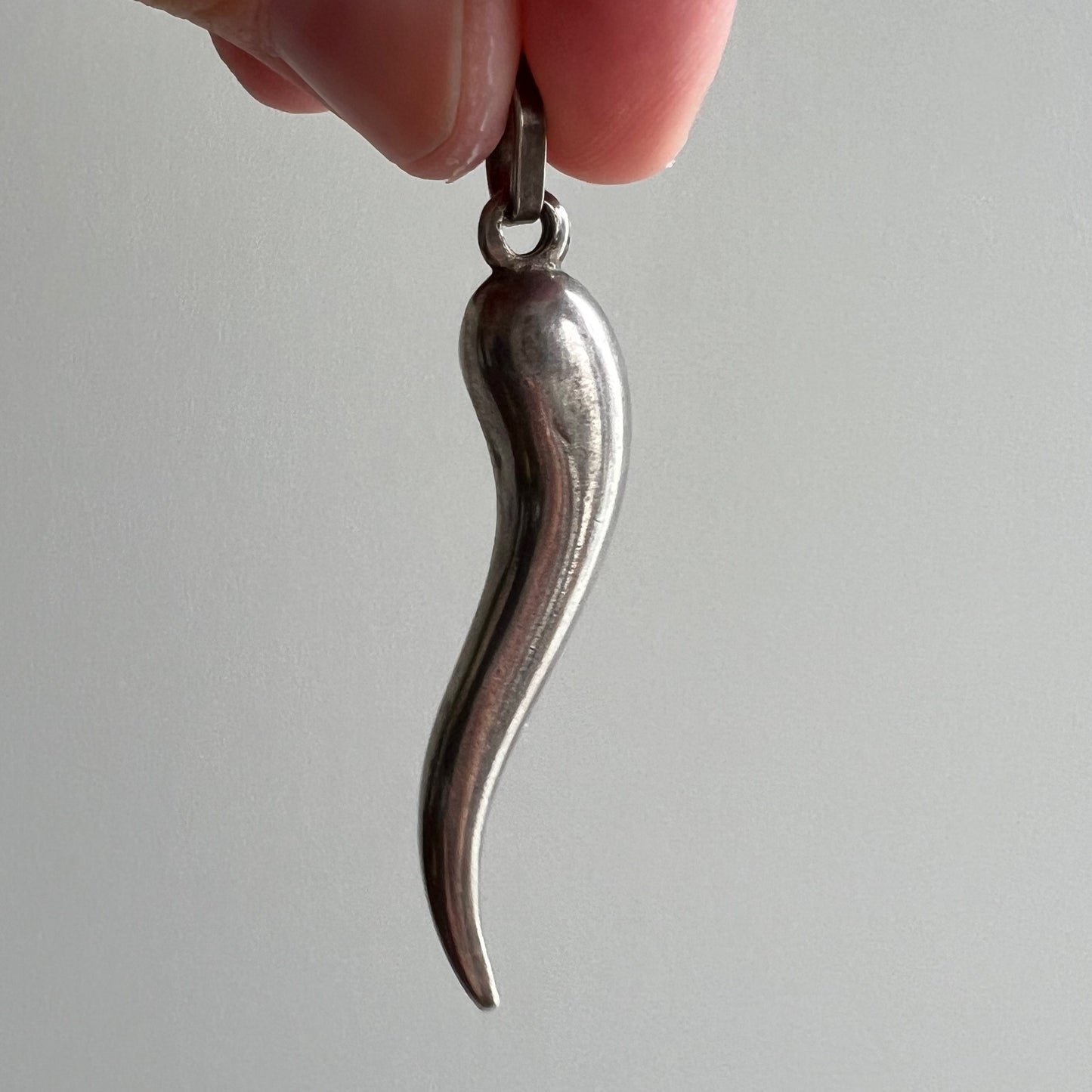 V I N T A G E // cornicello luck / sterling silver Italian horn luck oversized charm / a pendant