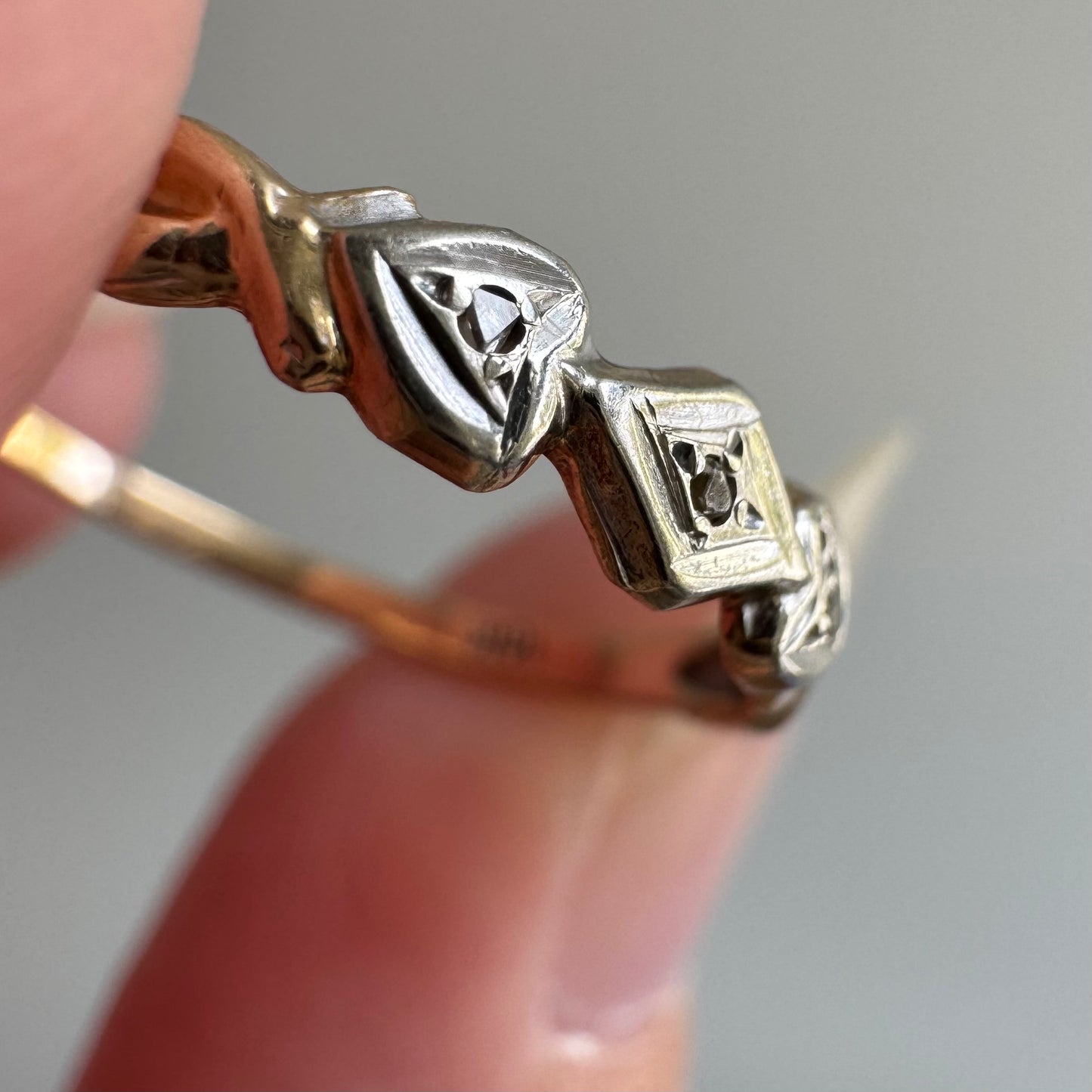 V I N T A G E // blooming hearts / 10k and rose cut diamond art nouveau band / size 6.75