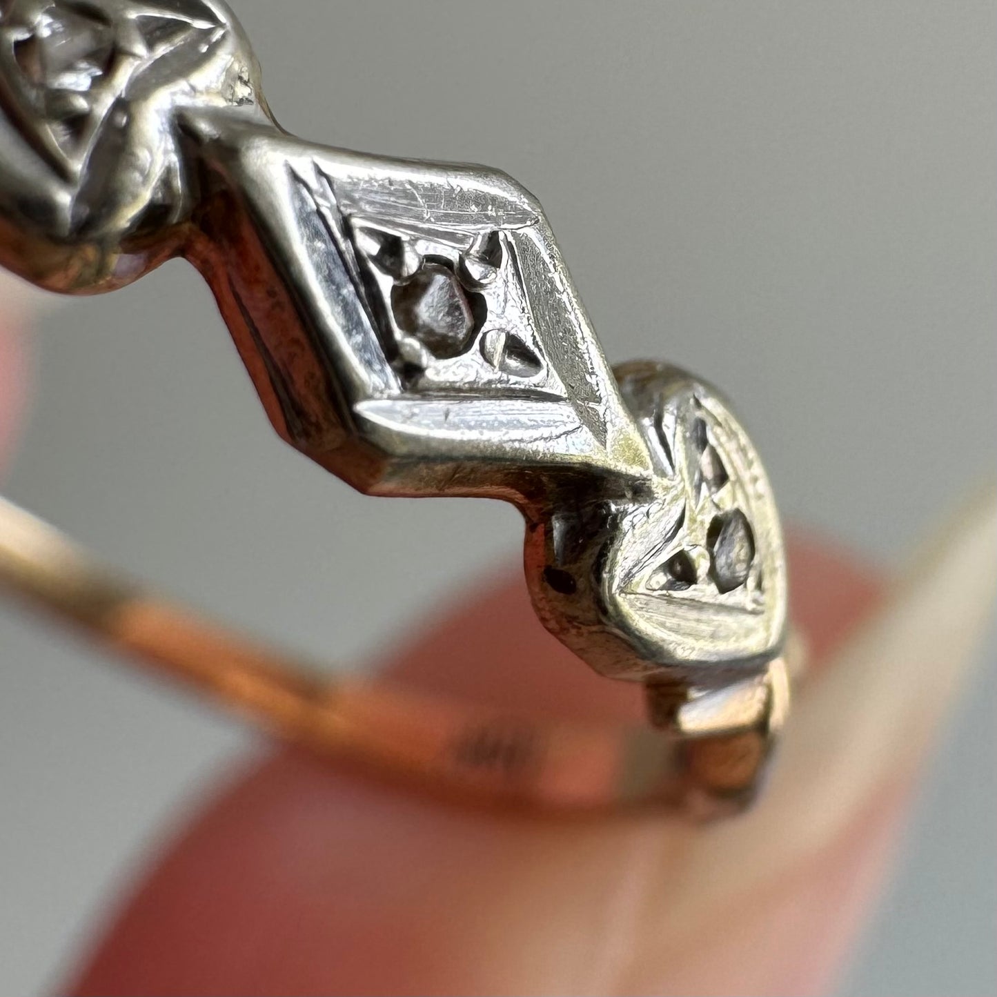V I N T A G E // blooming hearts / 10k and rose cut diamond art nouveau band / size 6.75